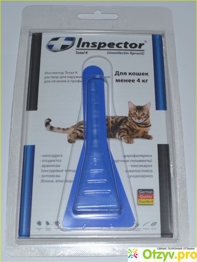 Отзыв о Капли противопаразитарные Inspector Total K (Инспектор Тотал К) для кошек менее 4кг от внешних и внутренних паразитов