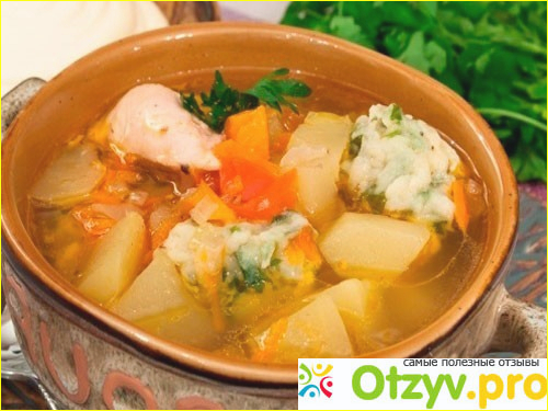 Рецепт №2 Куриный суп с галушками с зеленью.