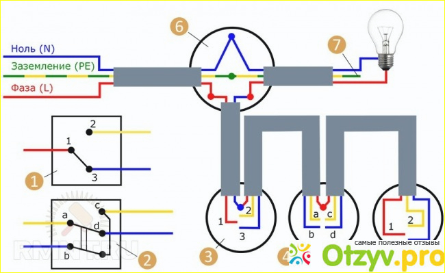 Схема подключения двухклавишного выключателя 