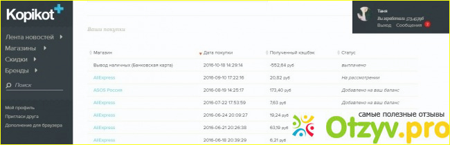 Отзыв о Kopikot.ru - простой возврат денег с покупок