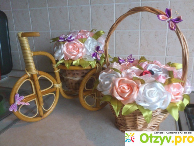 Топиарий, букеты и цветы из атласных ленточек фото2