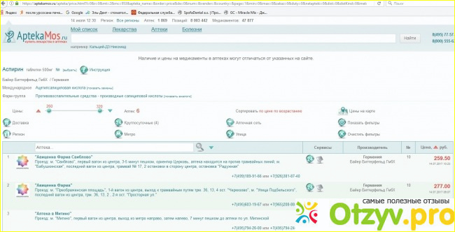 Отзыв о Поиск лекарства в аптеках москвы