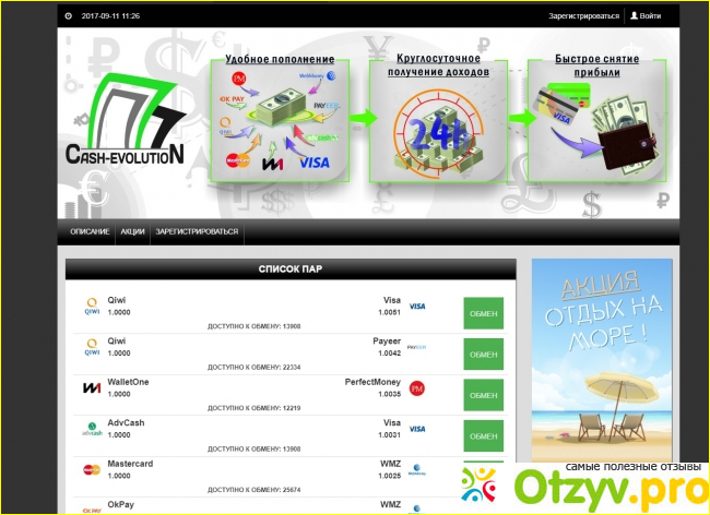 Общее впечатление от работы на сайте cash evolution