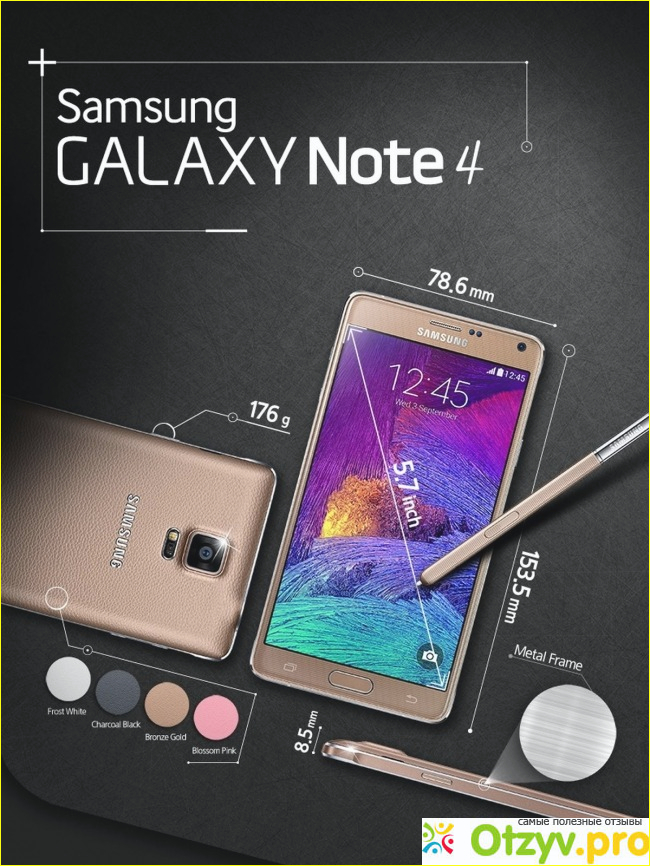 Основные технические характеристики смартфона Samsung Galaxy Note 4