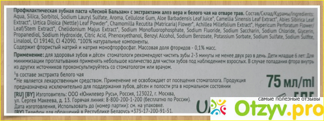 Профилактическая зубная паста "Лесной бальзам" с экстрактами алоэ-вера и белого чая на отваре трав  фото1