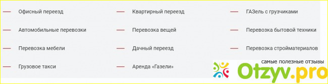 Услуги, оказываемые компанией «Газелькин». 