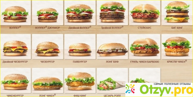 Ресторан Burger King и его меню.