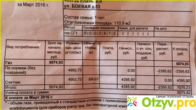 Отзыв о Платим по счетчику по нормативам.