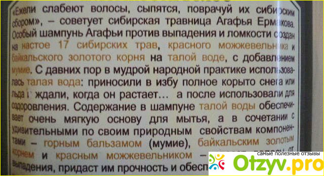 Особый шампунь Агафьи против ломкости и выпадения волос Рецепты бабушки Агафьи фото1