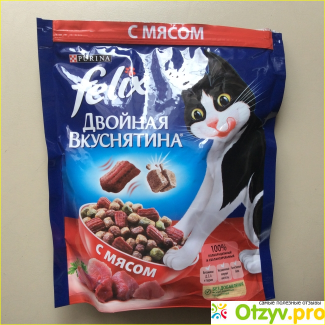 Отзыв о Корм сухой полнорационный для взрослых кошек с мясом Felix