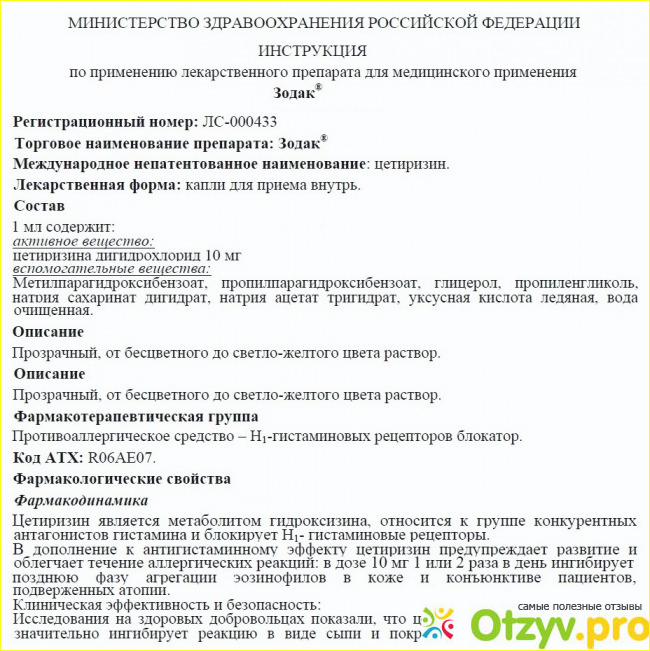 Зодак инструкция от чего помогает